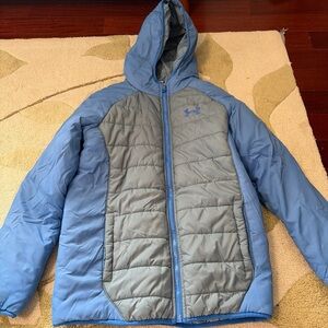 Under Armour Boys Youth Large YLG ColdGear Puffer Jacket Grey Blue
